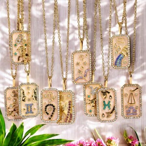 Zodiac Astrology Gold Necklaces - 14K Plated with Cubic Zirconia