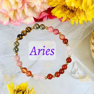 Aries Zodiac Crystal Bracelet: Gemstone Beaded Bracelet