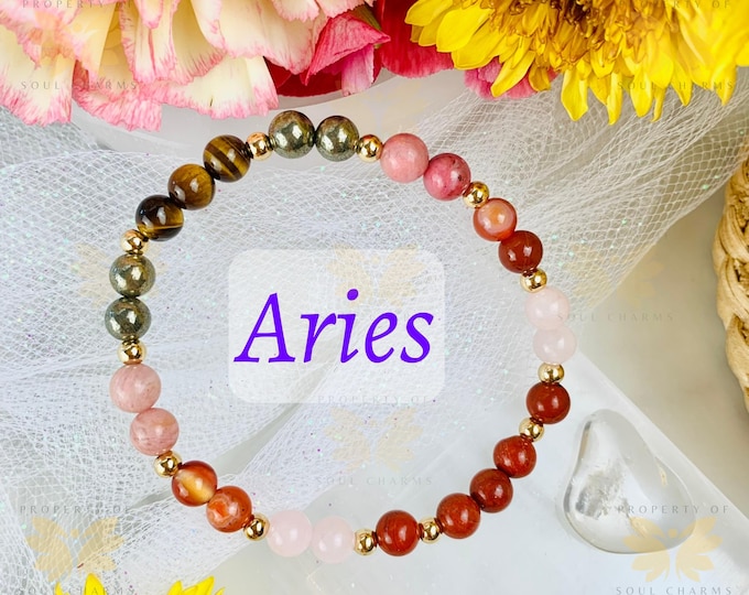 Aries Zodiac Crystal Bracelet: Gemstone Beaded Bracelet