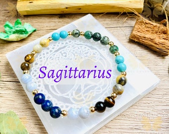 Sagittarius Zodiac Crystal Bracelet: Gemstone Beaded Jewelry Gift November December Birthstone
