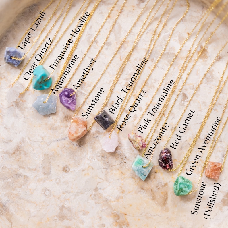 Raw Crystal Necklace, Birthstone Necklace, Healing Raw Stone Necklace, 14K Gold, Silver, Amethyst, Rose Quartz Necklace, Gemstone Jewelry imagem 2