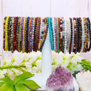 4mm Crystal Beaded Bracelet Stackable Power Mini Gemstone Beads Amethyst Aventurine Labradorite Moonstone Rose Quartz Citrine Tiger Eye image 2