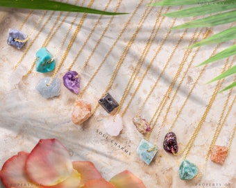 Raw Crystal Birthstone Necklace: 14K Gold or Silver Healing Stone
