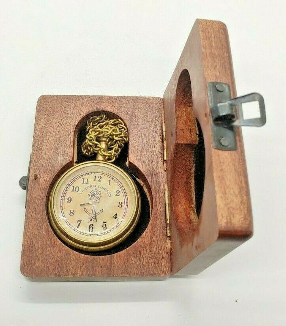Antique Brass Pocket Watch Mechanical with Wooden Case Etsy
