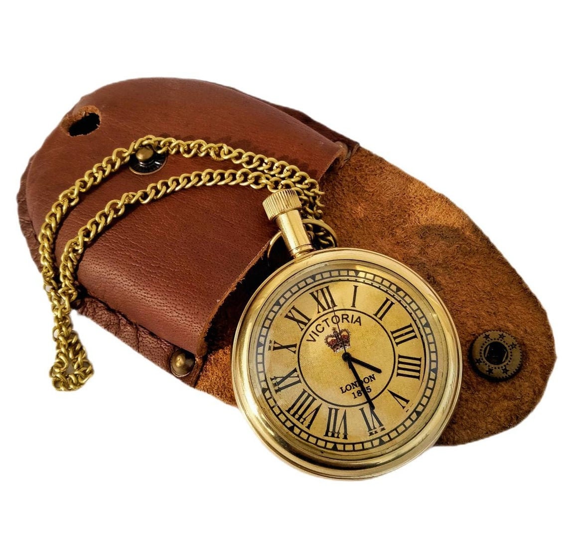 Brass pocket watch with Leather case gift Victoria watch Etsy