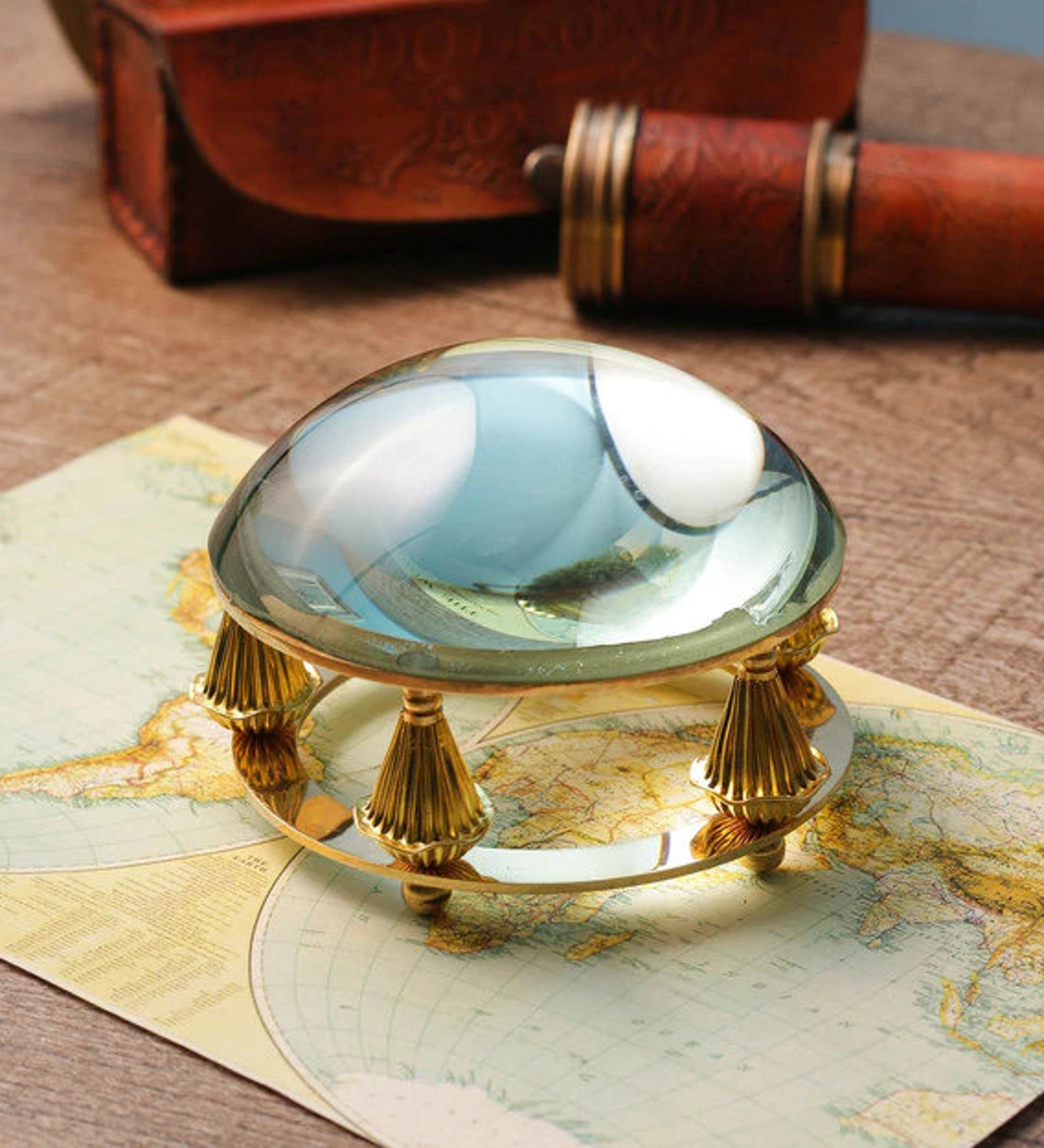 Antique Map Paperweight Desk Magnifier Brass Nautical 4 Etsy India