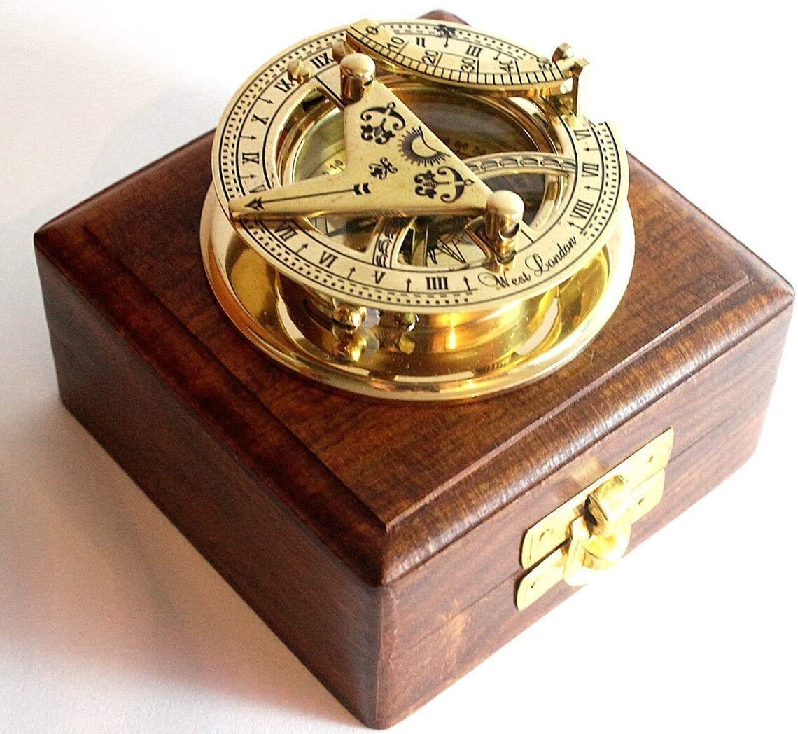 Brass Sundial Compass Solid Brass Pocket Sundial West Etsy