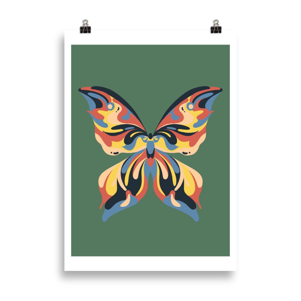 Affiche Papillon, Imprimé Abstrait, Art Moderne Fluide. Formes Simples Rondes Colorées