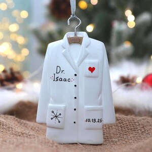 Personalized Doctor Ornament – Custom Name Lab Coat – Hand-Lettered Medical Christmas Gift 2025, MD RN NP Pa – Graduation, White Coat