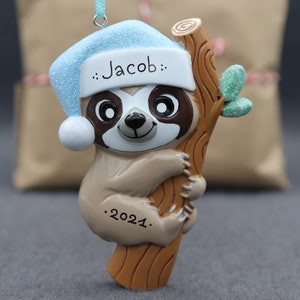 Baby Sloth (Boy) Personalized Christmas Ornament, Sloth Ornament Baby First Christmas Ornament Baby Boy Gift, Baby Boy Personalized Ornament