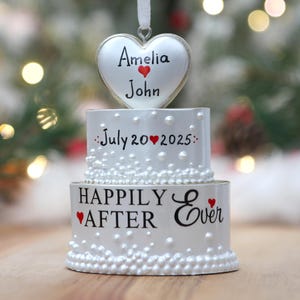 Personalized Wedding Cake Ornament 2025 – Happily Ever After | Custom Names & Date Gift for Newlyweds