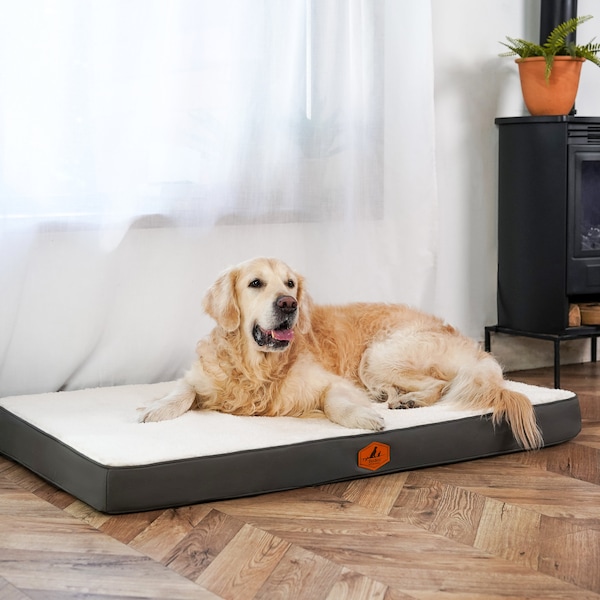 Lit orthopédique pour chien de grande taille, Lit pour chien avec housse amovible et mousse pour cage à œufs, Tapis de lit pour animal de compagnie lavable en machine, Doublure imperméable