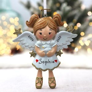 Personalisierter Engel Christbaumschmuck 2025: Glitzer Flügel, Name des Kindes