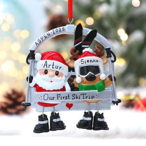 Personalized Ski Lift Ornament – Family of 2–6 – Custom Names and Year – Hand Painted Christmas Keepsake, Ski Trip Souvenir