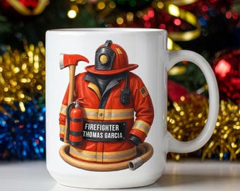 Personalized Firefighter Mug with Name • Custom Fireman Coffee Cup • Firefighter Gift for Him, Her or Coworker
