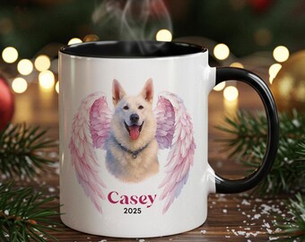 Custom Pet Memorial Mug 2025 – Angel Wings Portrait from Photo • Personalized Dog/Cat, Name & Year • Rainbow Bridge Gift • 11oz and 15oz