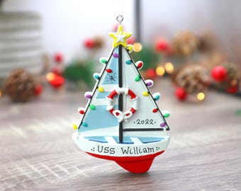 Personalized Sailboat Christmas Ornament: Hand-Lettered Gift