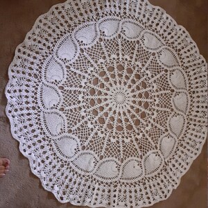 Handmade Crochet Tablecloth Round 100% Cotton White Centerpiece 100cm (39'') in Diameter