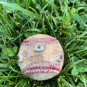 OOAK Baseball eyes  folk outsider art  monster includes FREE gifts
