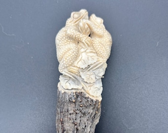 Frogs Knife Handle carved from Moose Antler