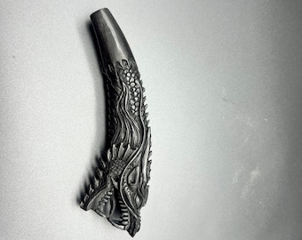 Carved Buffalo Horn Dragon Knife Handle or Walking Stick top