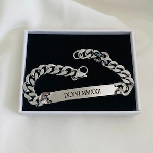 Personalized Men's Bracelet Engraved Bracelet for Men Curb Chain Bracelet Stainless Steel Custom Gift Engraved Bracelet for him