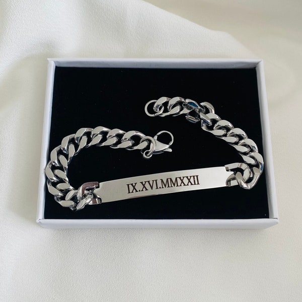 Personalized Men's Bracelet Engraved Bracelet for Men Curb Chain Bracelet Stainless Steel Custom Gift Engraved Bracelet for him