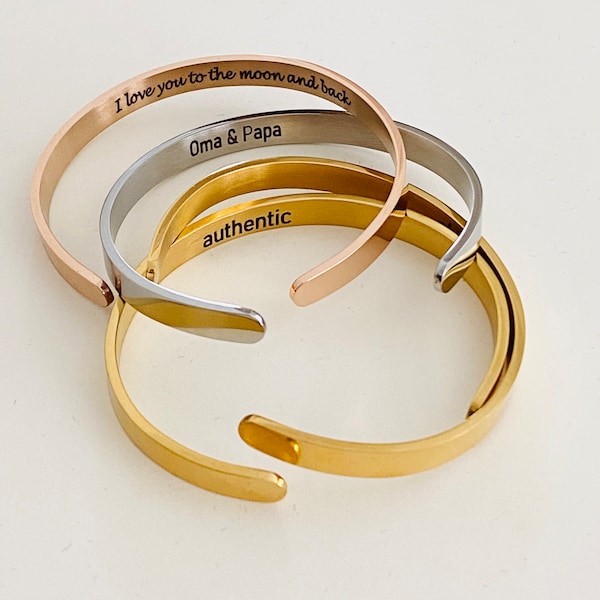 Personalized Cuff Bracelet Engraved Bracelet for Women Stainless Steel Custom Engraved Bracelet Handmade Custom Gifts for her
