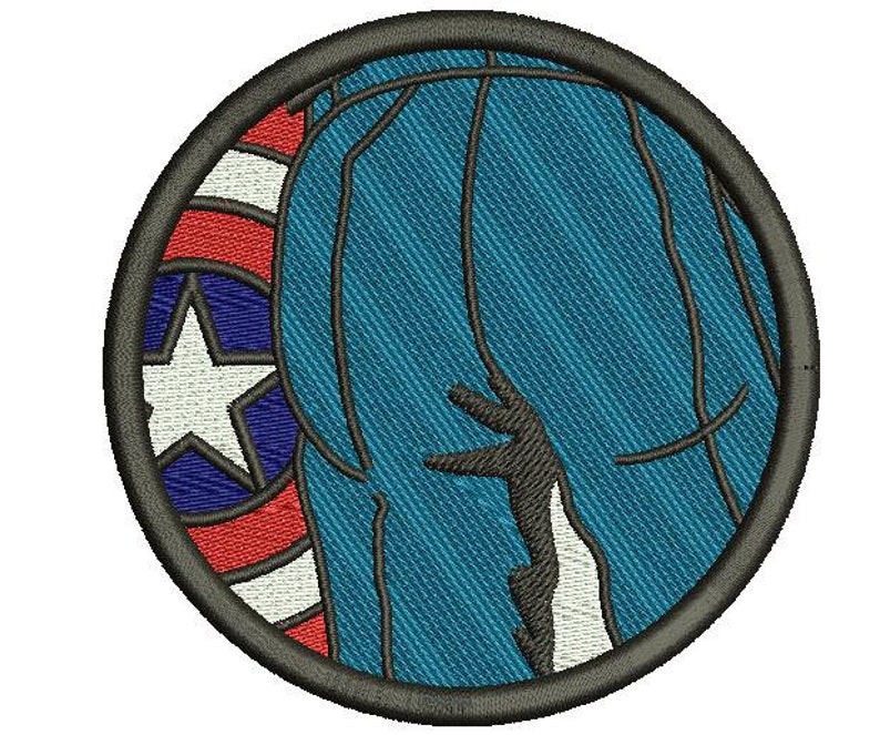 May include: Embroidered patch featuring a blue silhouette of a person with a red, white, and blue star design in the background.