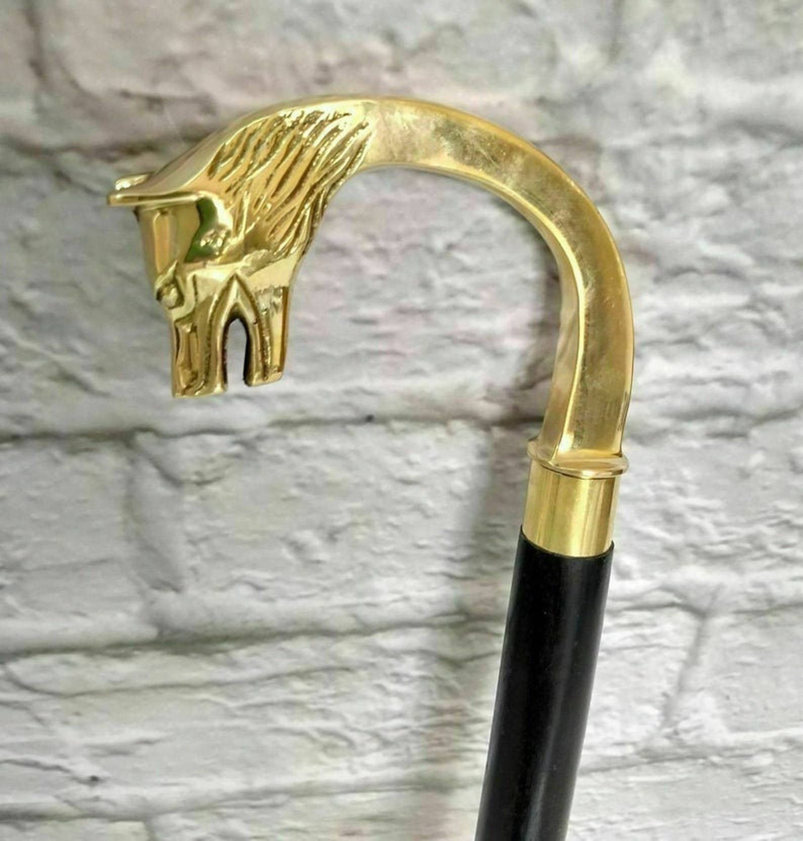WOLF HEAD Design Walking Cane Vintage Victorian Brass Handle Etsy