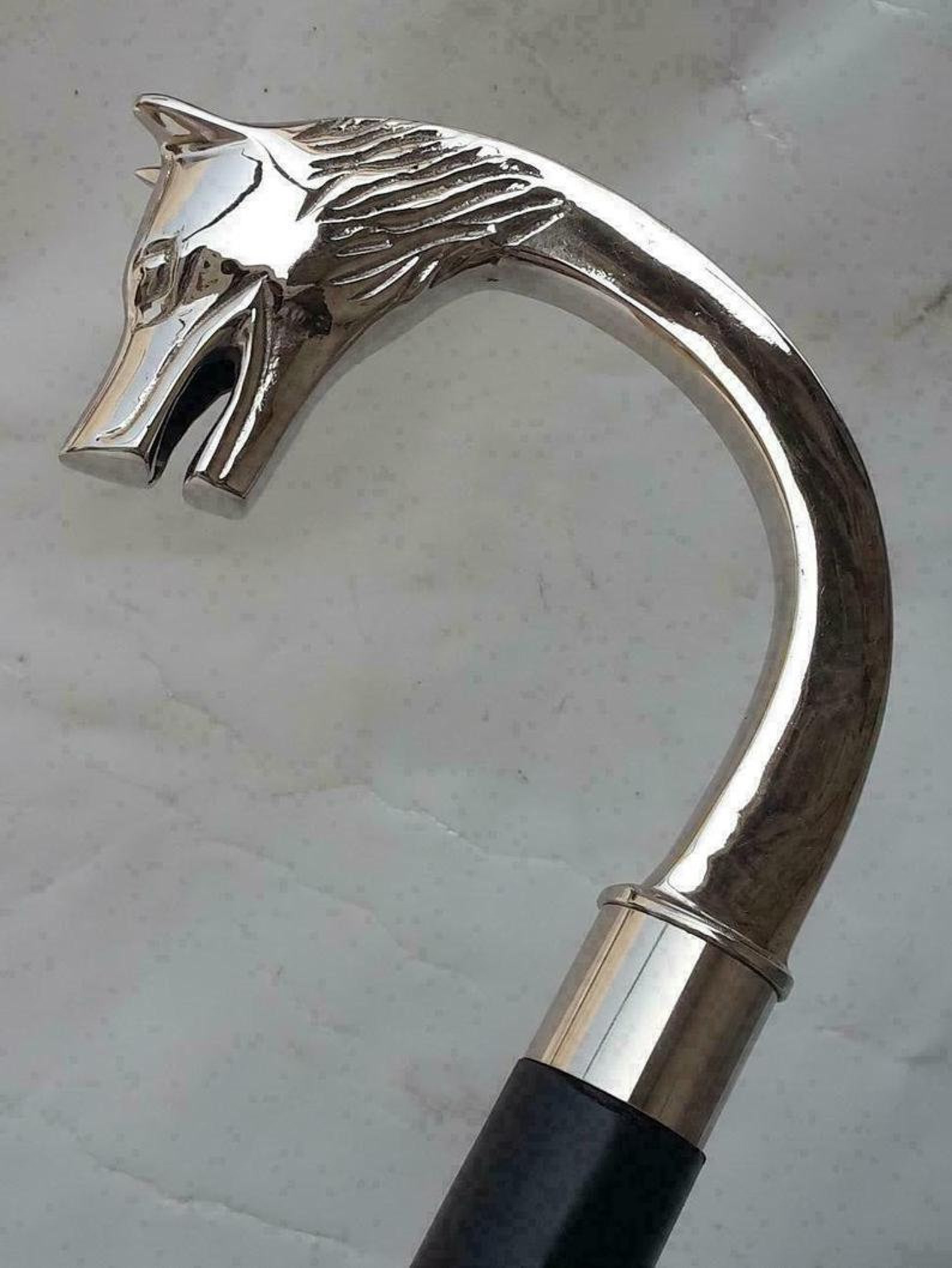 WOLF HEAD Design Walking Cane Vintage Victorian Brass Handle Etsy