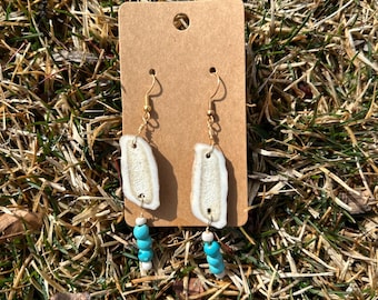 Antler slice  and turquoise bead earrings