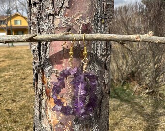 Amethyst Gemstone hoops with gold small