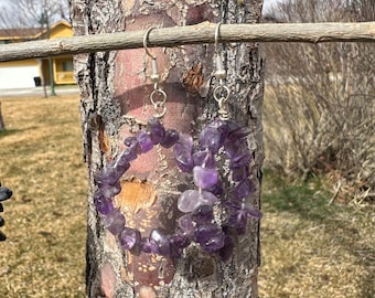 Amethyst Gemstone hoops with gold