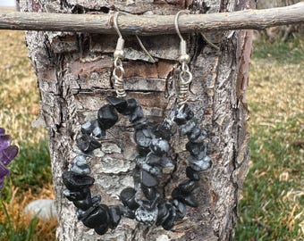 Snowflake Obsidian Gemstone hoops with silver