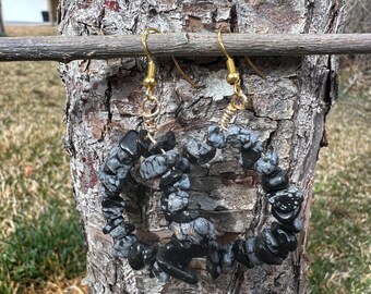 Snowflake Obsidian Gemstone hoops with gold