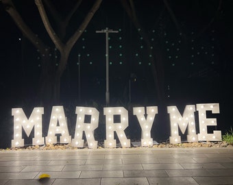 Letrero de luz con letras de marquesina de 3 pies, letras de luz blanca con letras Marry Me, letras iluminadas de alta calidad, letreros LED personalizados, letras de decoración de bodas