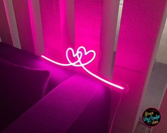 Neonreclame dubbel hart,aangepast neonbord,Twin Heart led-neonbord,decoratiebord bruiloft,slaapkamer desktop neondecor,decor cadeau appartement,decor cadeau appartement