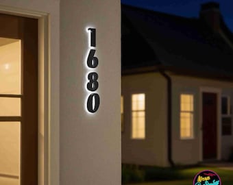 Número de casa LED de 4" a 16", números de casa digitales iluminados de metal moderno, números de dirección, decoración de número de puerta