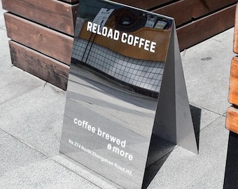 Custom Stainless Steel A-Frame Sign | Outdoor Advertising Board | Cafe Restaurant Signage Double-Sided Logo Display Weatherproof Floor Stand