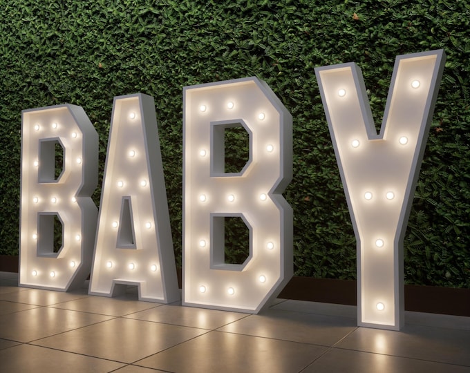 BABY Marquee Letters - 4ft/3ft LED Nursery Sign - Gender Reveal, Baby Shower Decor - Light Up Wall Art - Newborn Photo Prop - Custom Colors