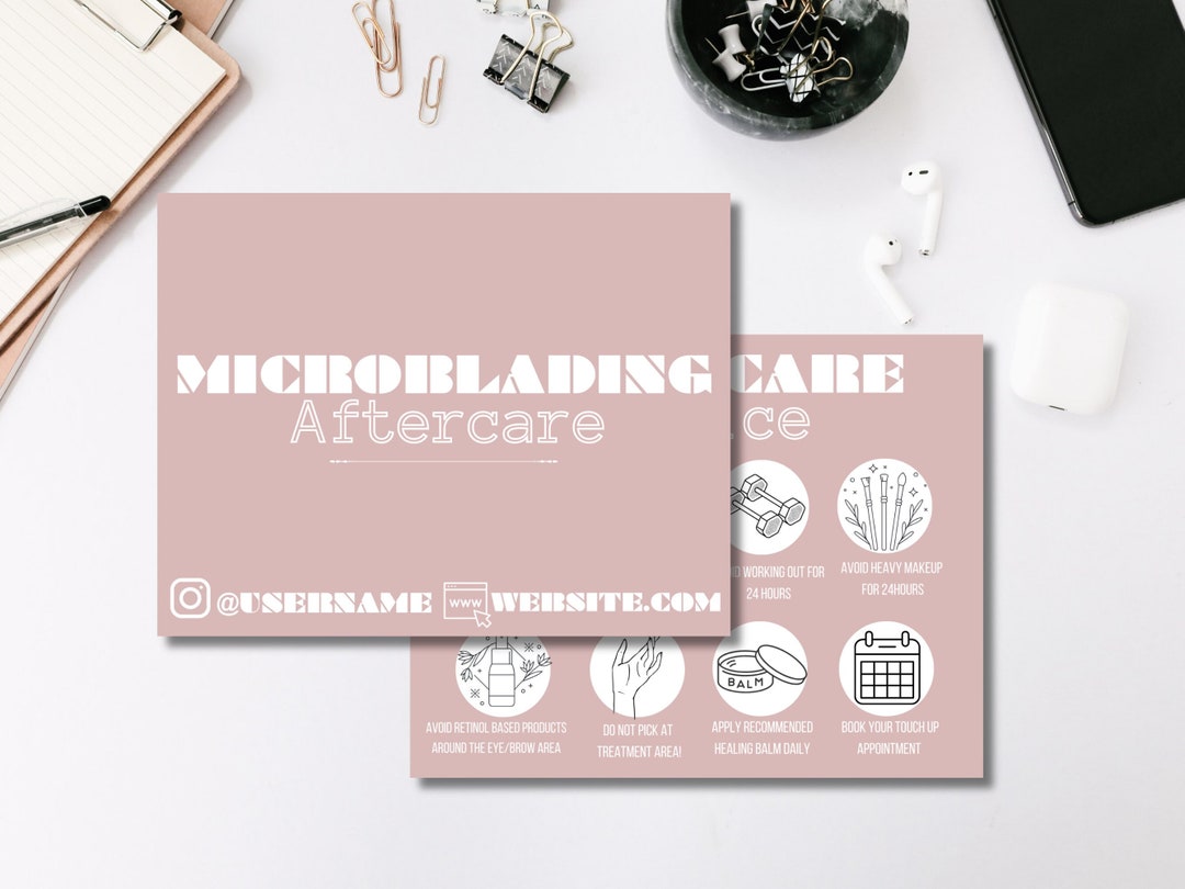 Editable Pink Microblading Aftercare Card Template Canva - Etsy