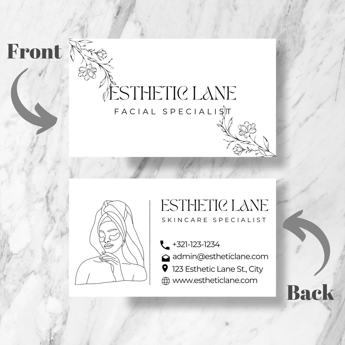 Esthetician Business Card Black & White Botanical Business Card Template Minimalist Business
