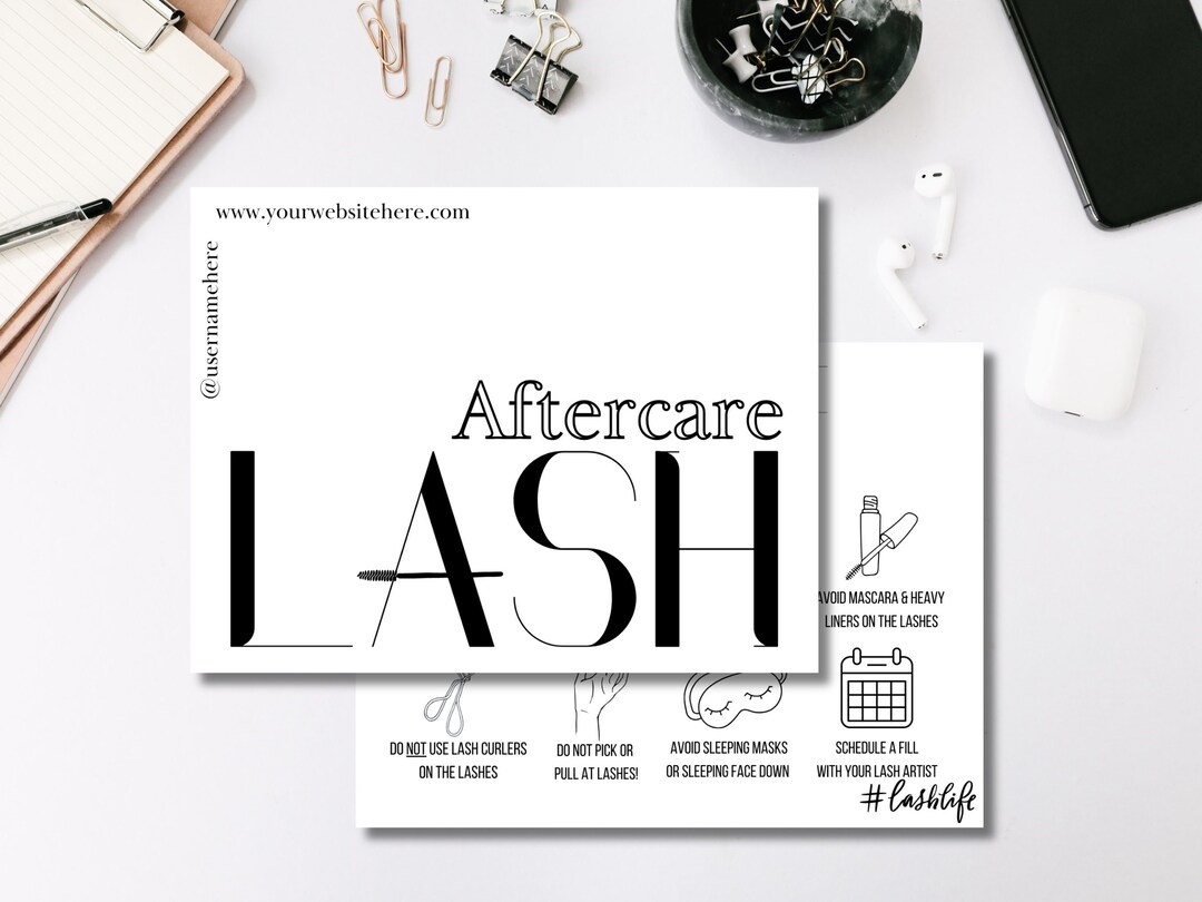 Editable Modern Lash Aftercare Card Template Lash Extensions - Etsy