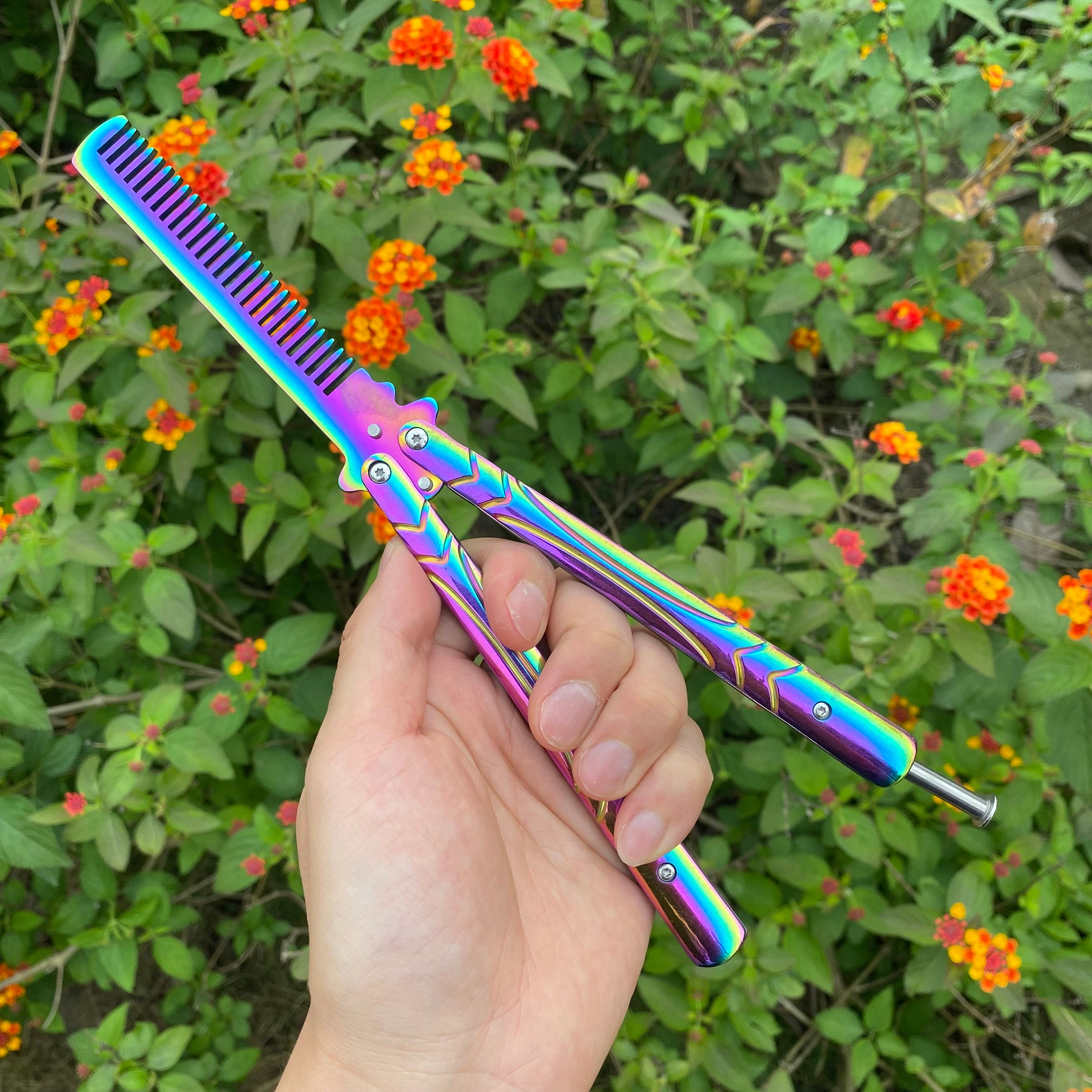 Rainbow Colored Butterfly Comb Rainbow Balisong Comb Trainer Etsy