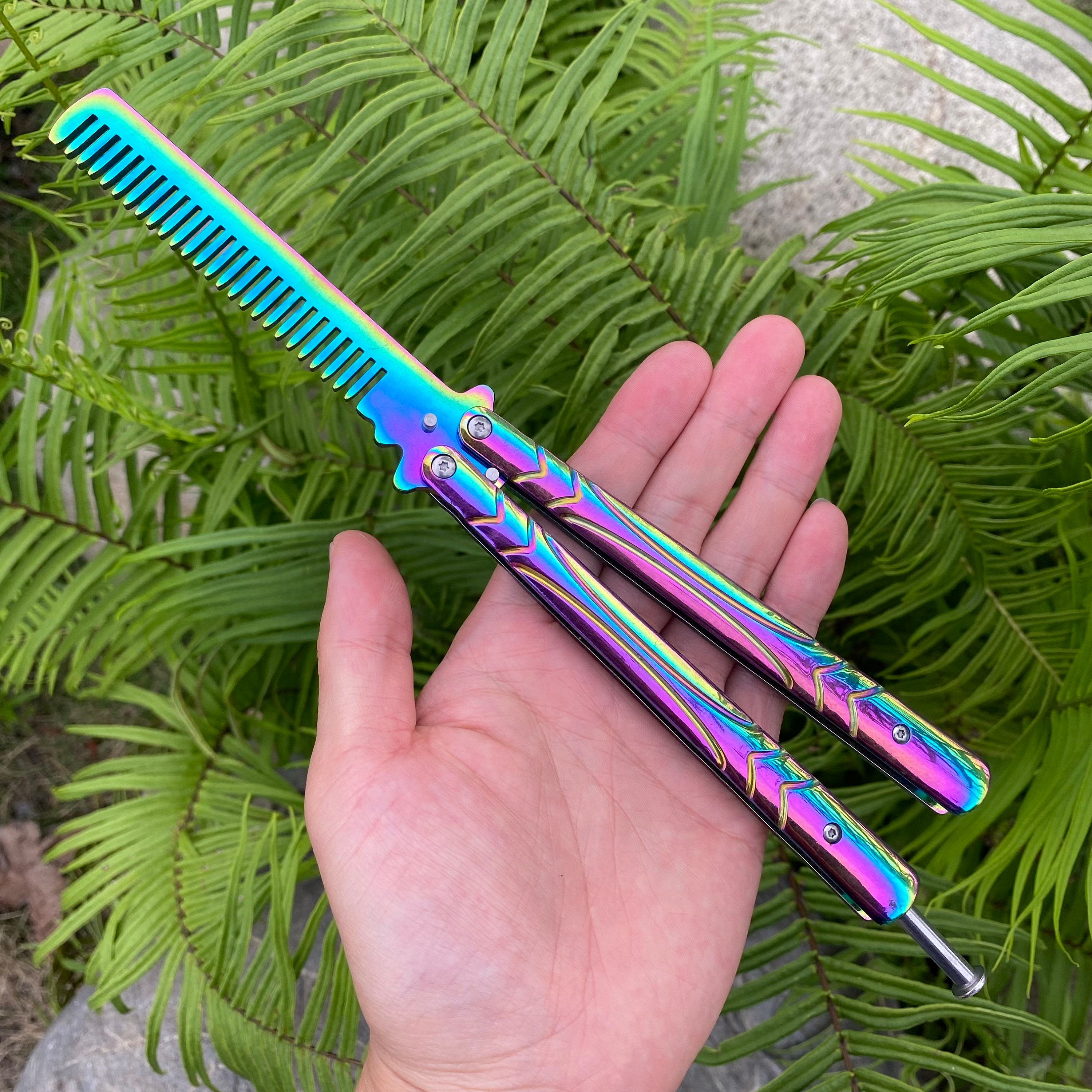 Rainbow Colored Butterfly Comb Rainbow Balisong Comb Trainer Etsy
