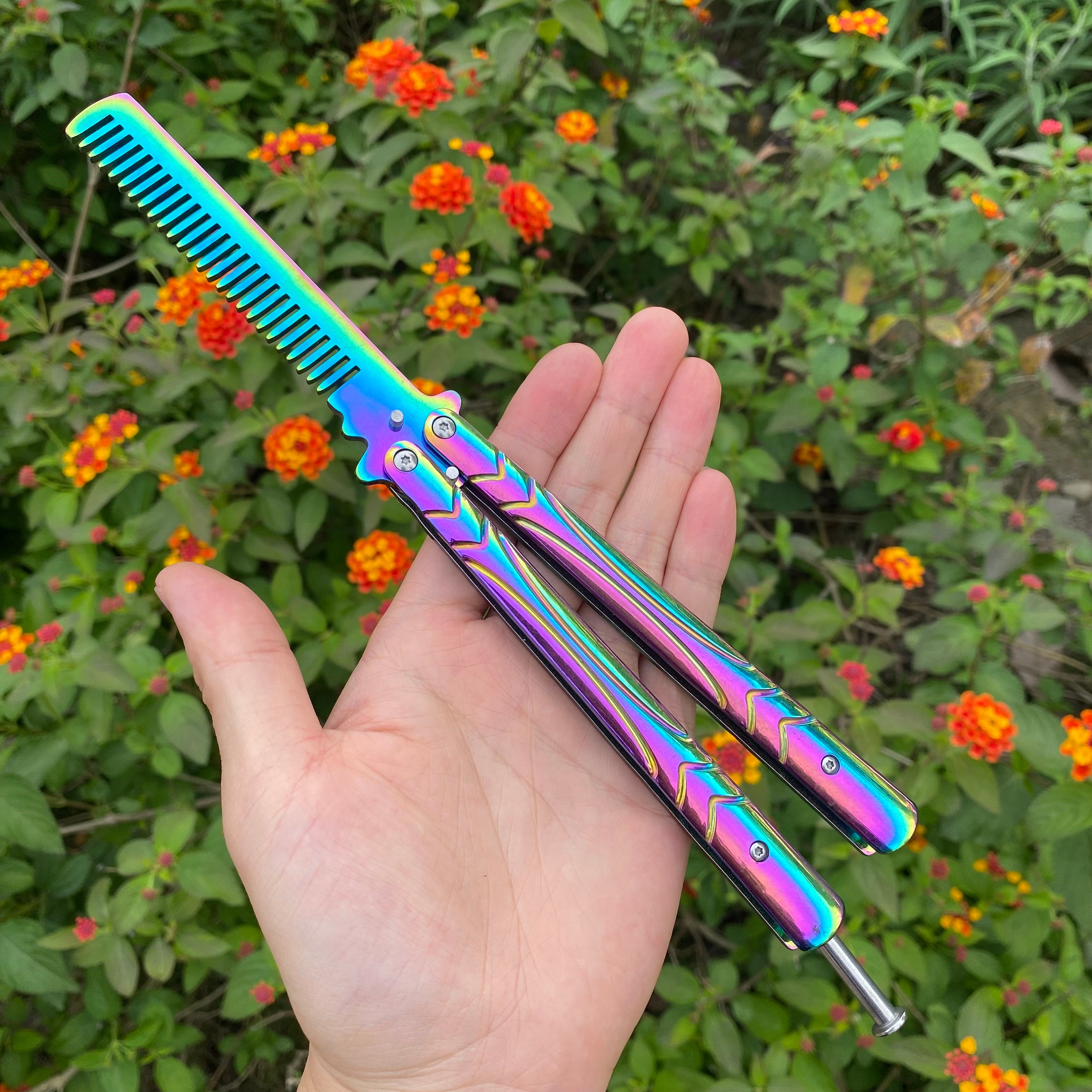 Rainbow Colored Butterfly Comb Rainbow Balisong Comb Trainer Etsy