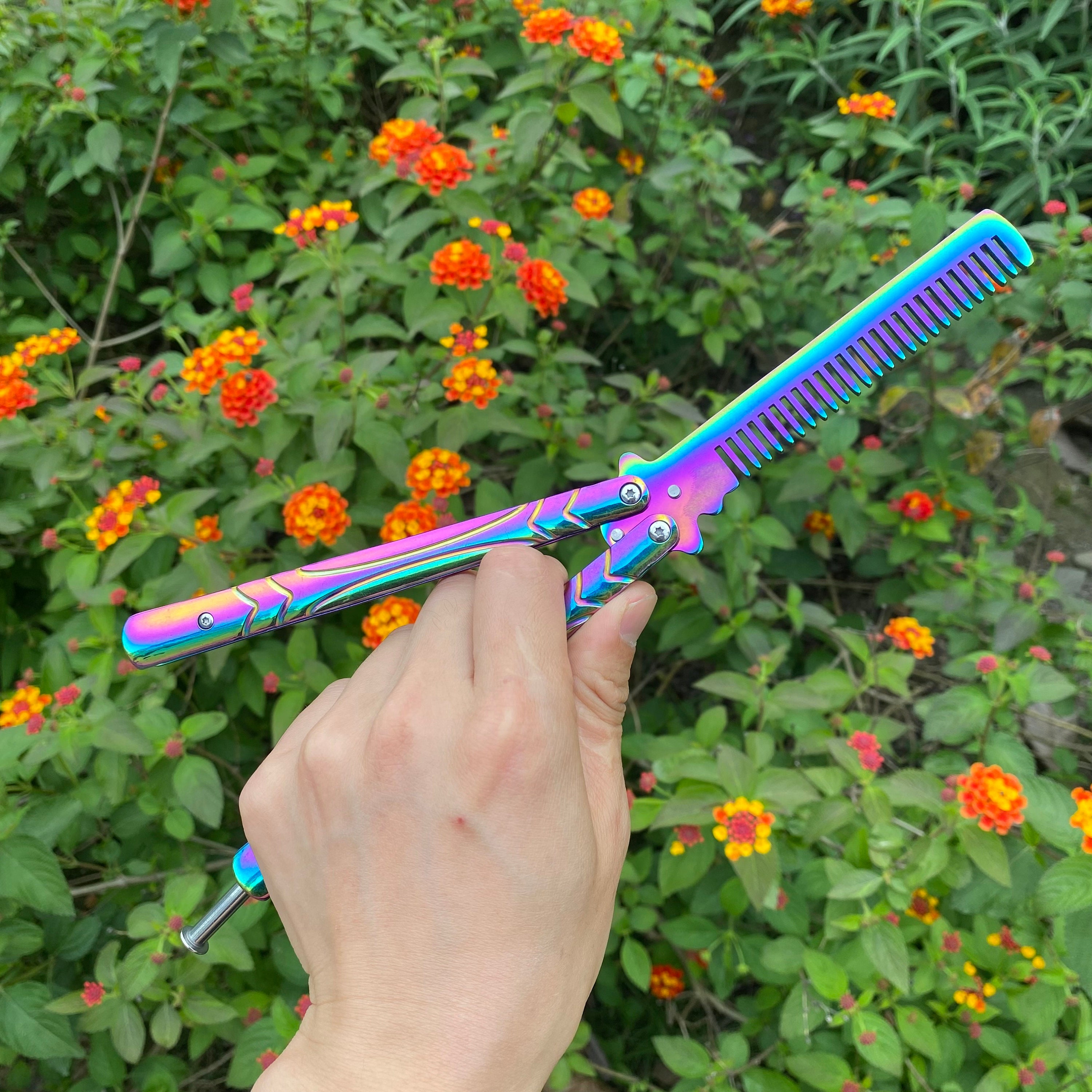 Rainbow Colored Butterfly Comb Rainbow Balisong Comb Trainer Etsy