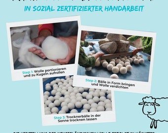 Trocknerbälle aus Schafwolle | nachhaltige Wäschetrockner Kugeln für flauschig weiche & fluffige Wäsche | plastikfrei & langlebig