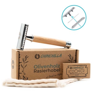 Razor Olive Wood & Metal incl. 10 razor blades & bags sustainable wet shaver for women & men Zero Waste & plastic-free image 2